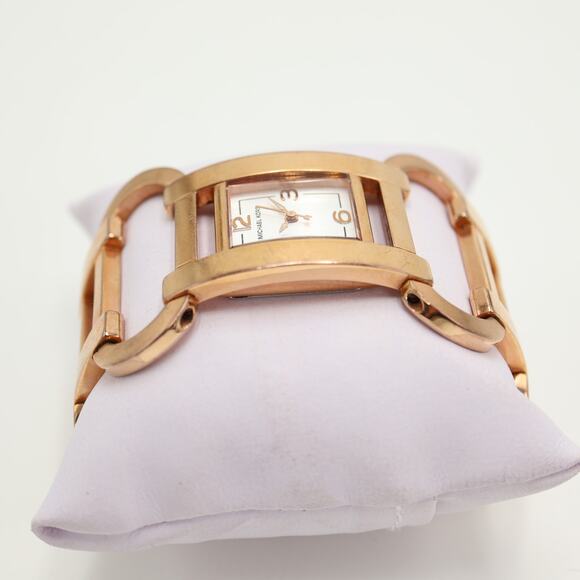 Michael Kors Rose Gold Tone 27mm Rectangle Dial Watch Chain Bracelet New Battery main image 5